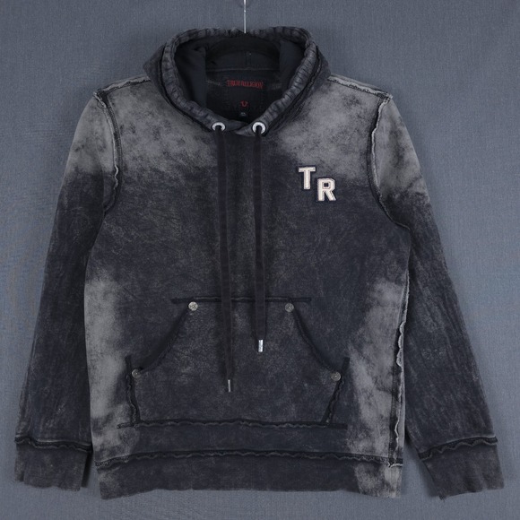 True Religion Other - True Religion Distressed Hoodie‎ Mens Medium Gray Pullover Sweatshirt Grunge Y2K
